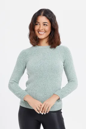 Women Green Chenille Pullover